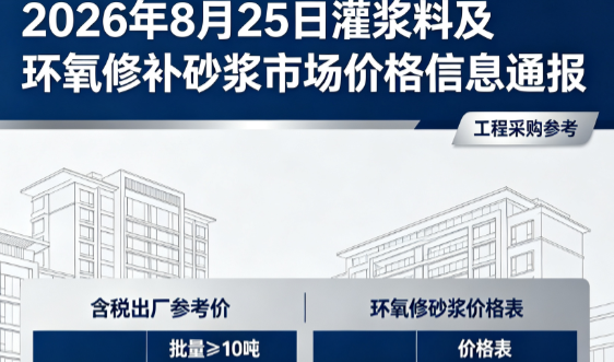 长白2026年8月25日灌浆料及环氧修补砂浆市场价格信息通报